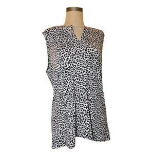 White House Black Market WHBM Size L Large Leopard Print Vneck  Blouse Top